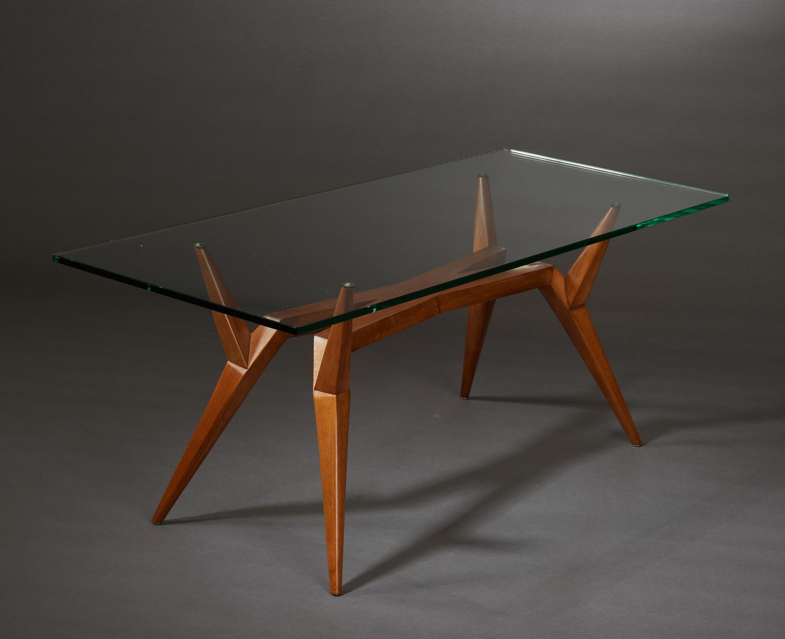 Italian Pierluigi Giordani Rare Constructivist Coffee Table in Wood & Glass, Italy 1950s For Sale