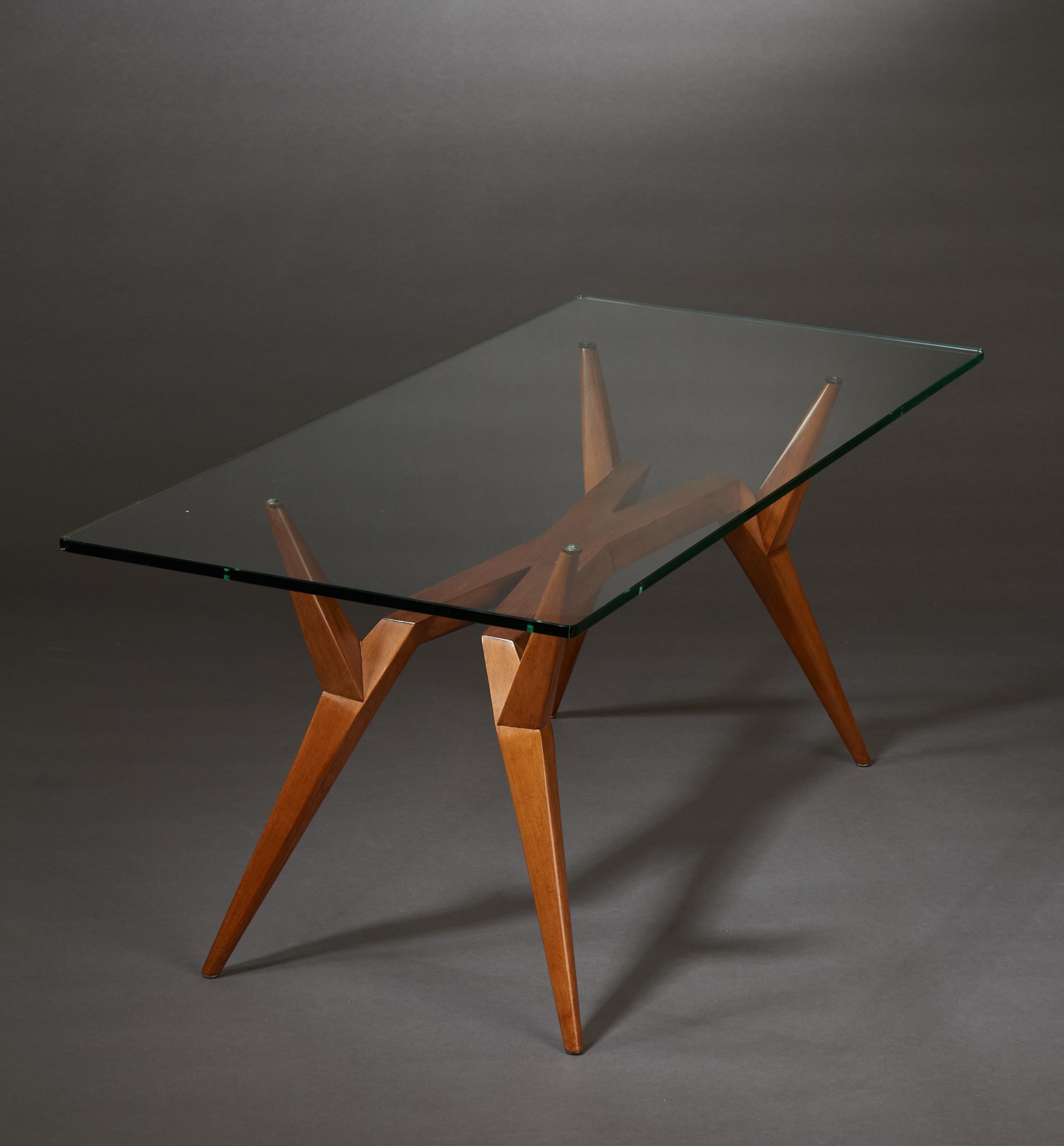 Milieu du XXe siècle Pierluigi Giordani Rare table basse constructiviste en bois et verre, Italie années 1950 en vente