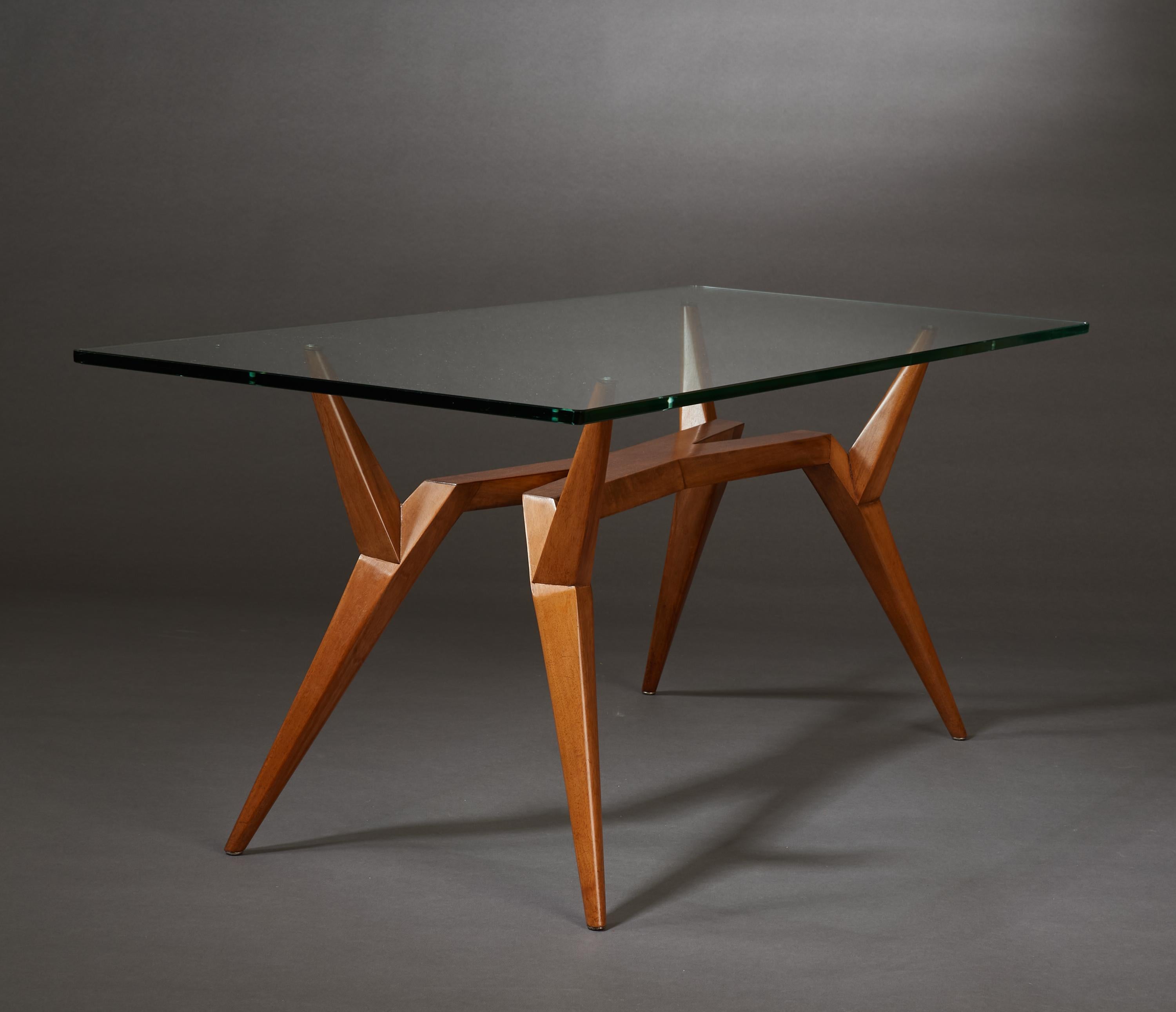 Verre Pierluigi Giordani Rare table basse constructiviste en bois et verre, Italie années 1950 en vente