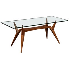 Pierluigi Giordani Rare table basse constructiviste en bois et verre, Italie années 1950