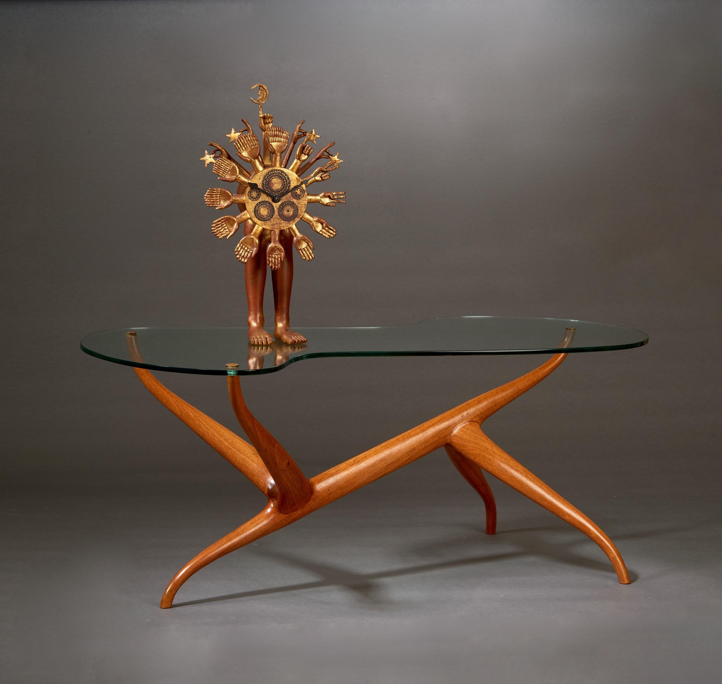 Pierluigi Giordani: Exceptional Sculptural Oak & Glass Coffee Table, Italy 1950s For Sale 4