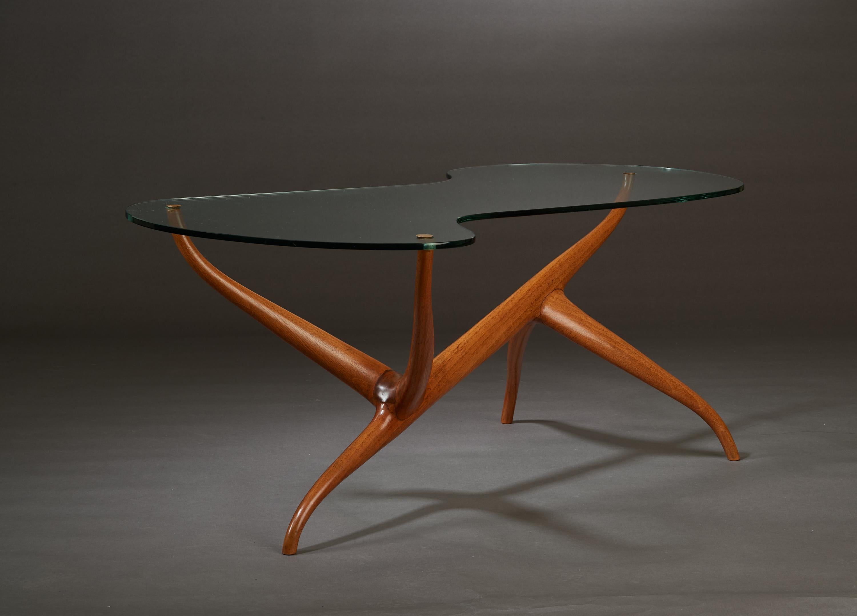 Mid-Century Modern Pierluigi Giordani: Exceptional Sculptural Oak & Glass Coffee Table, Italy 1950s For Sale