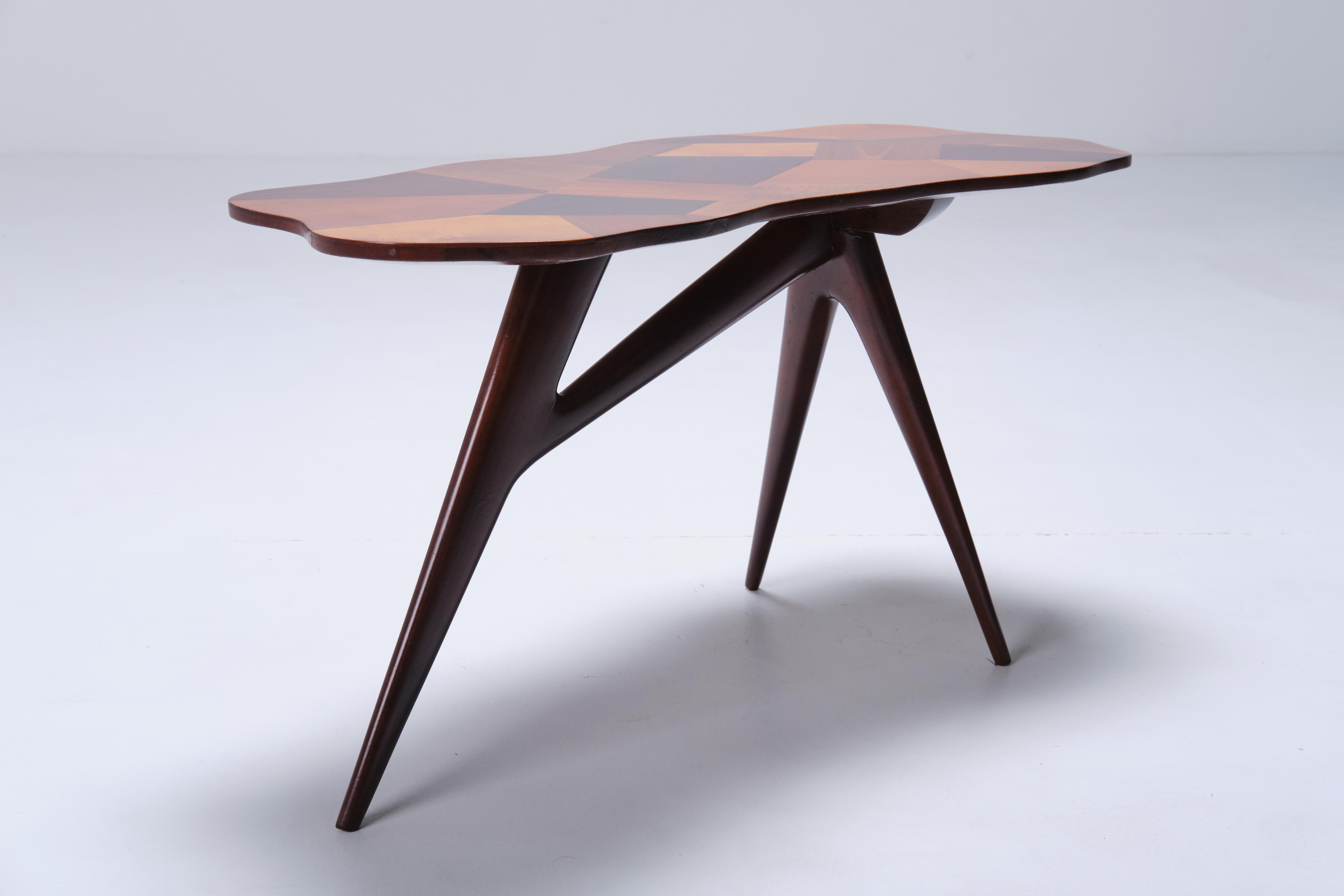 Wood Pierluigi Giordani Low table multiple essences wood top - Italian Design 1950s