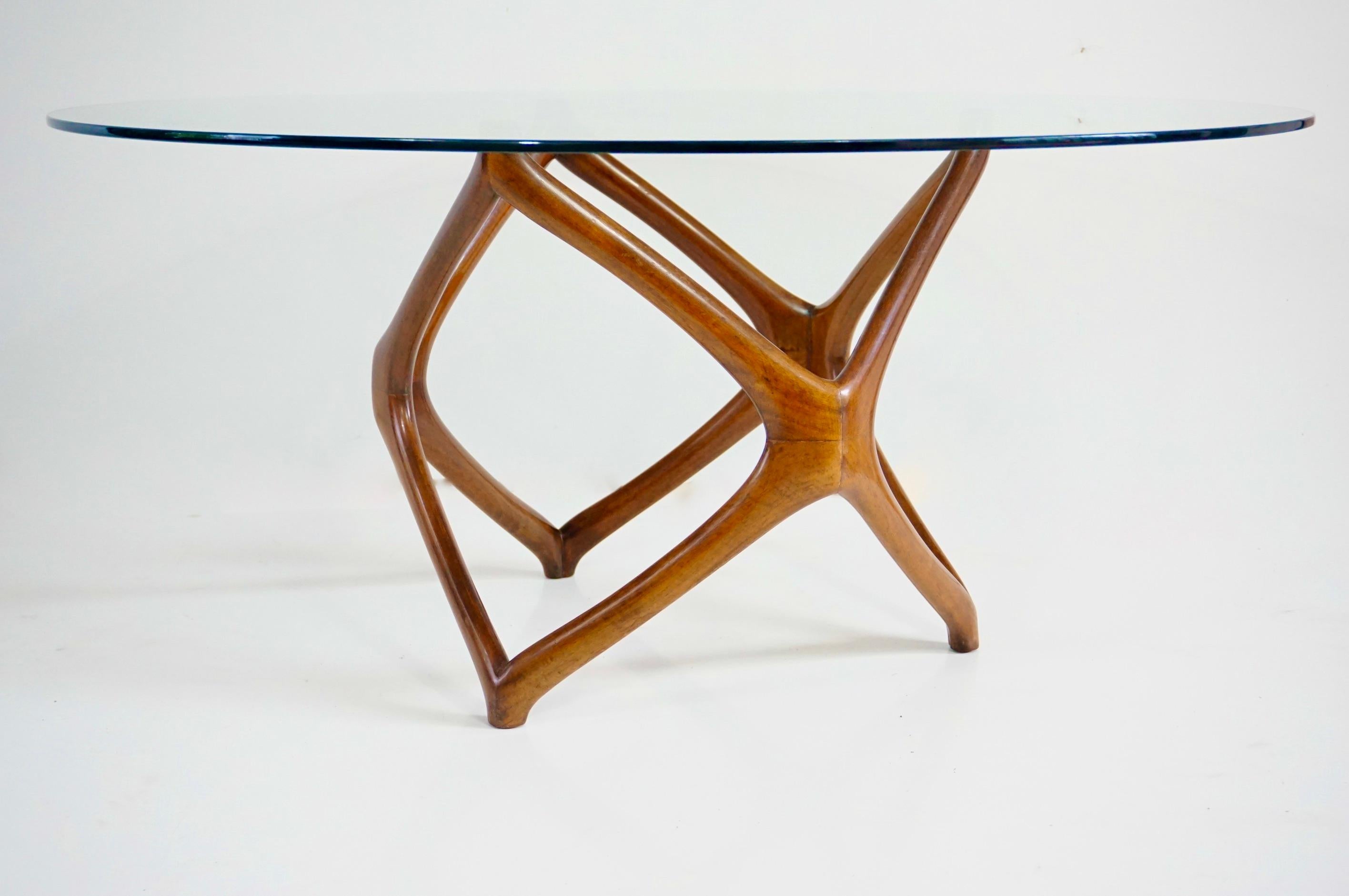 Runder Couchtisch von Pierluigi Giordani, geschnitztes Holz und Kristallplatte, 1950 im Angebot 4