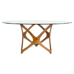 Runder Couchtisch von Pierluigi Giordani, geschnitztes Holz und Kristallplatte, 1950