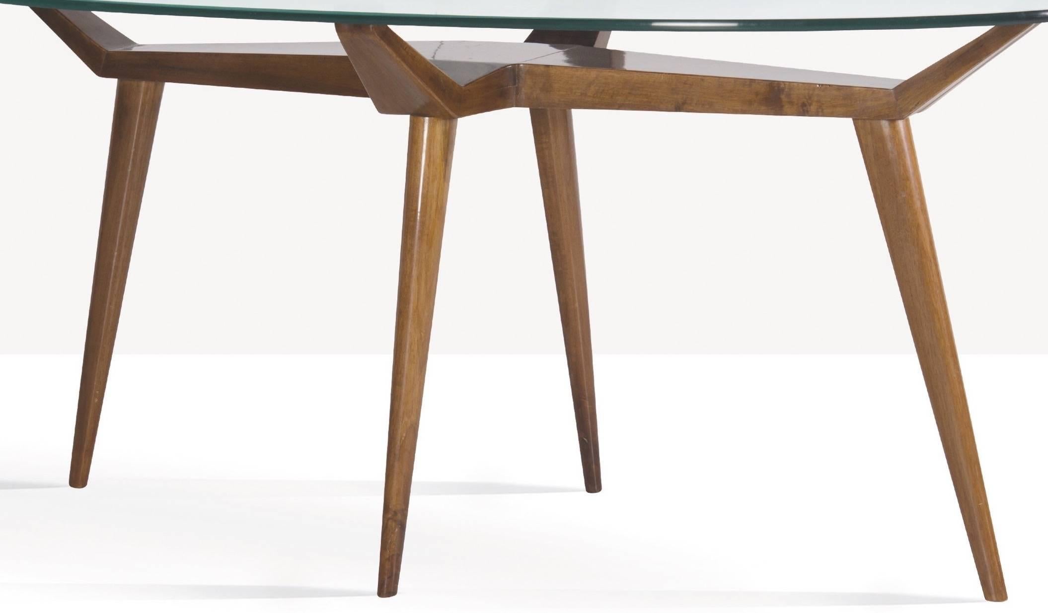 Exceptional Pierluigi Giordani Biomorphic Walnut & Glass Dining Table Italy 1955 In Excellent Condition In New York, NY