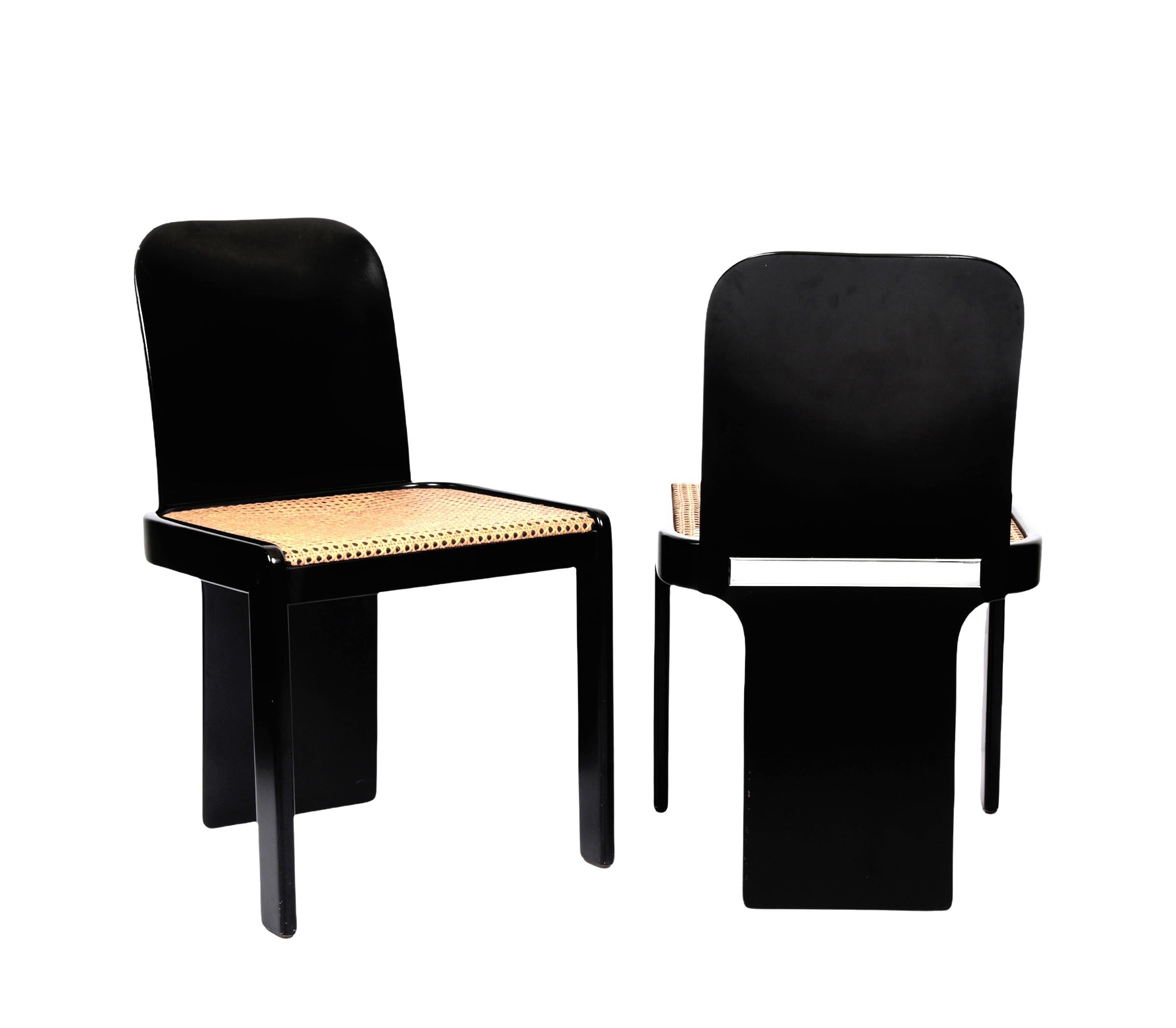 Pierluigi Molinari Midcentury Black Wood Italian Chairs for Pozzi, 1970s 3