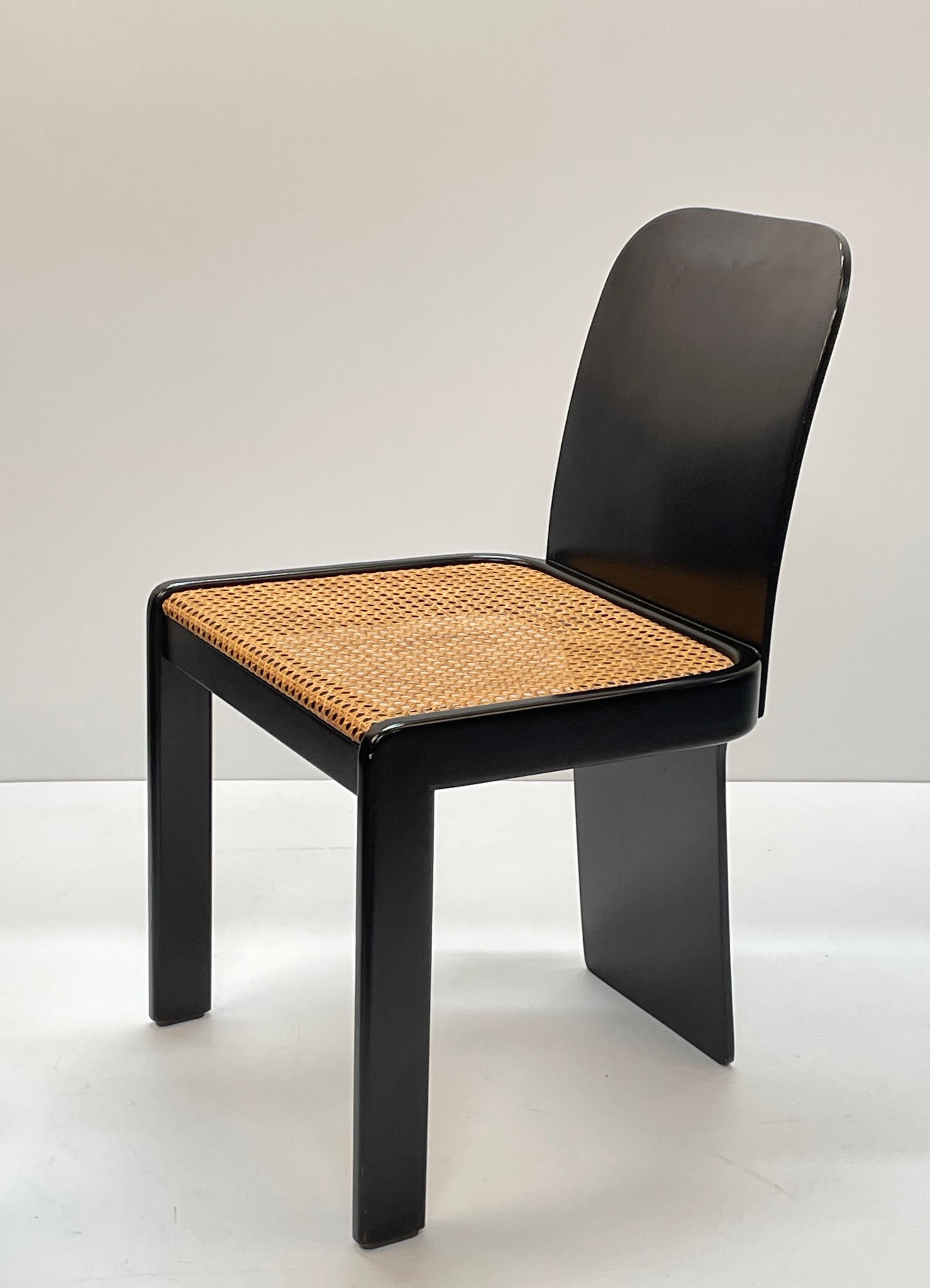 Pierluigi Molinari Midcentury Black Wood Italian Chairs for Pozzi, 1970s 4