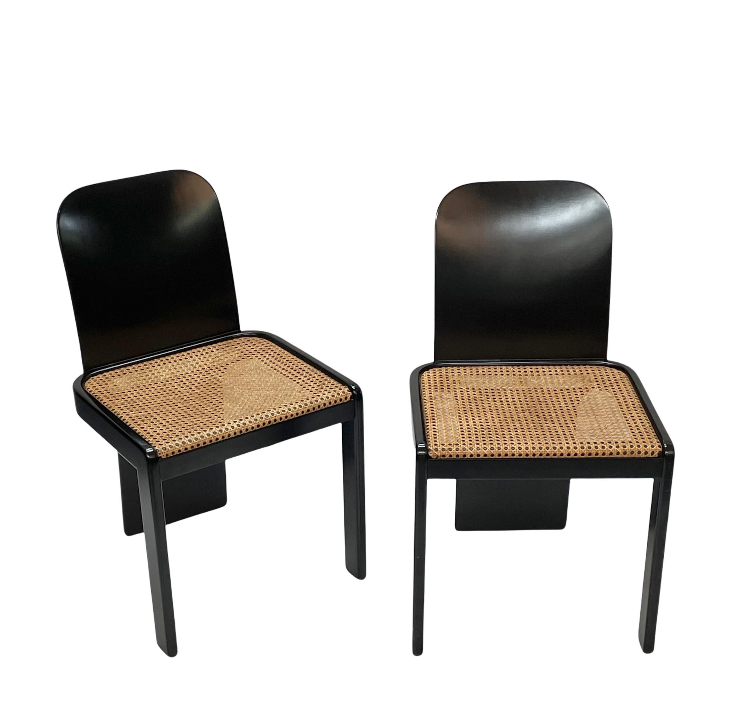 Mid-Century Modern Pierluigi Molinari Midcentury Black Wood Italian Chairs for Pozzi, 1970s