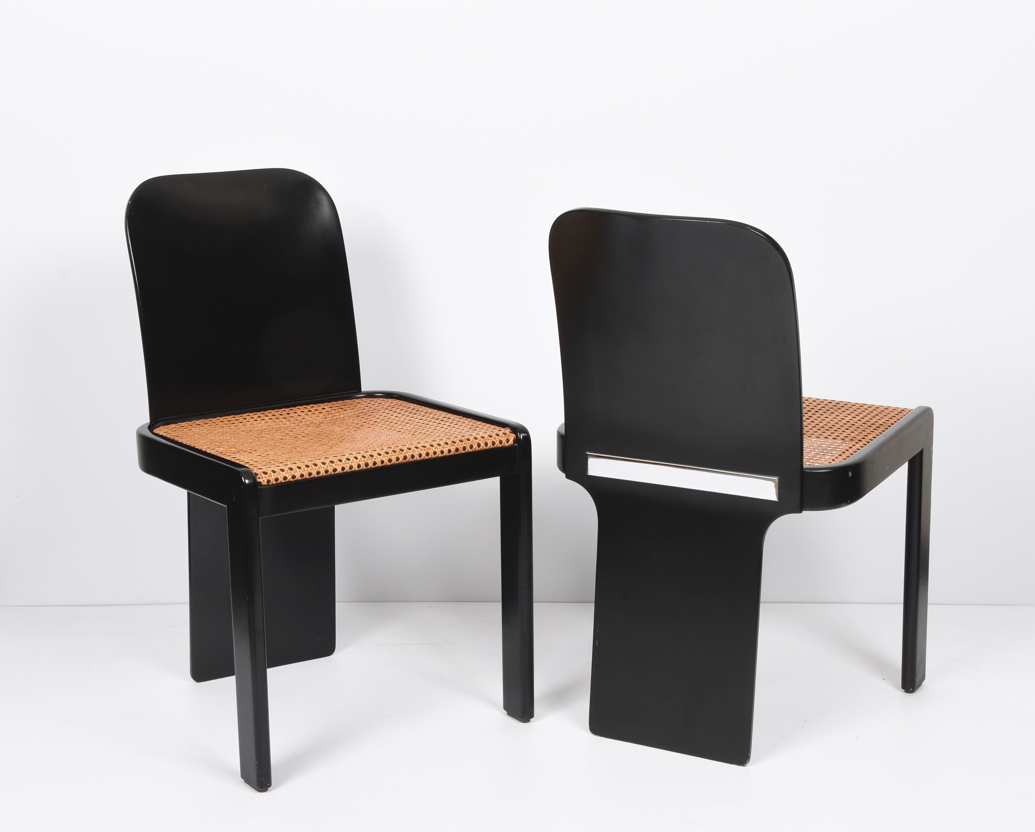 Pierluigi Molinari Midcentury Black Wood Italian Chairs for Pozzi, 1970s In Good Condition In Roma, IT