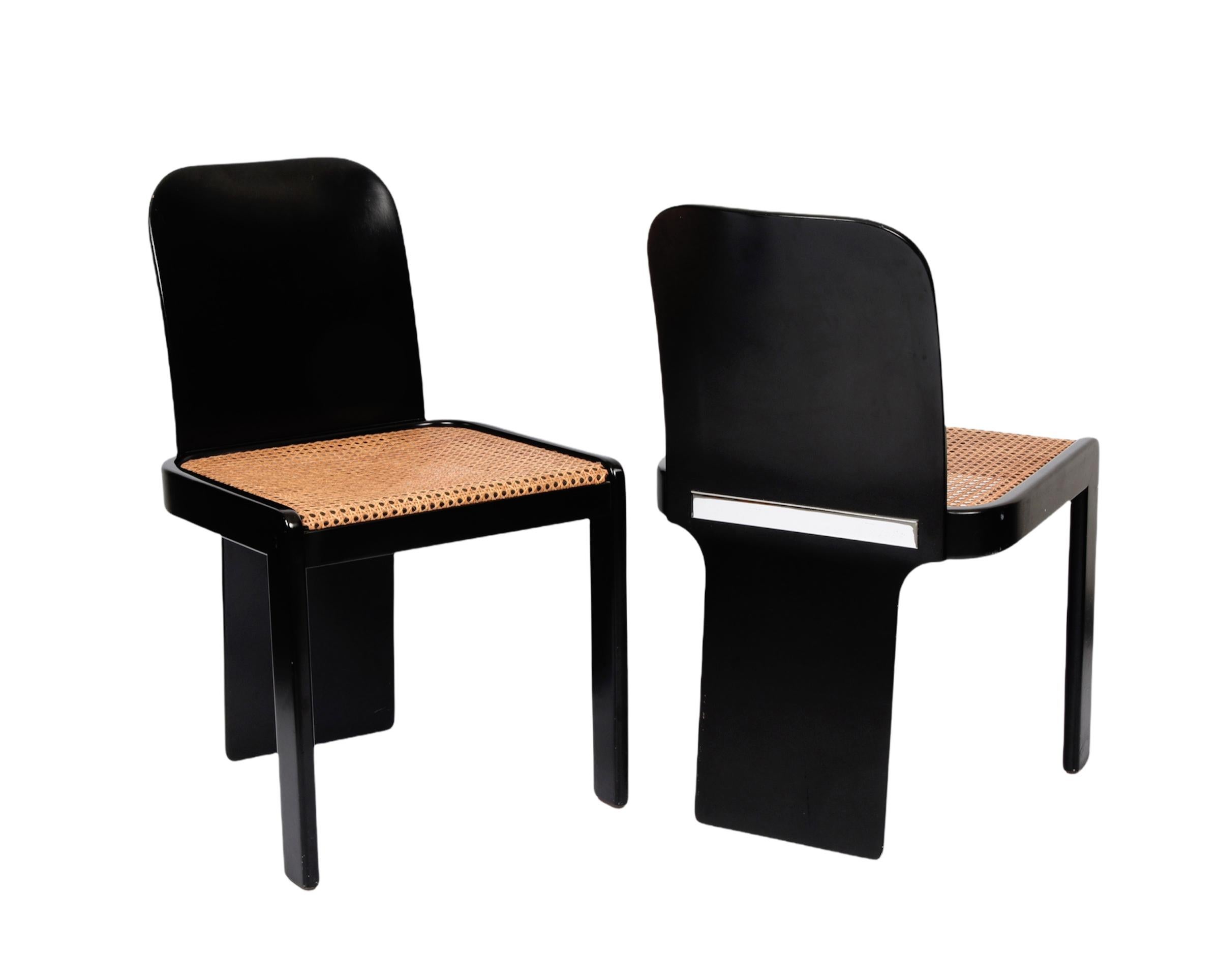20th Century Pierluigi Molinari Midcentury Black Wood Italian Chairs for Pozzi, 1970s