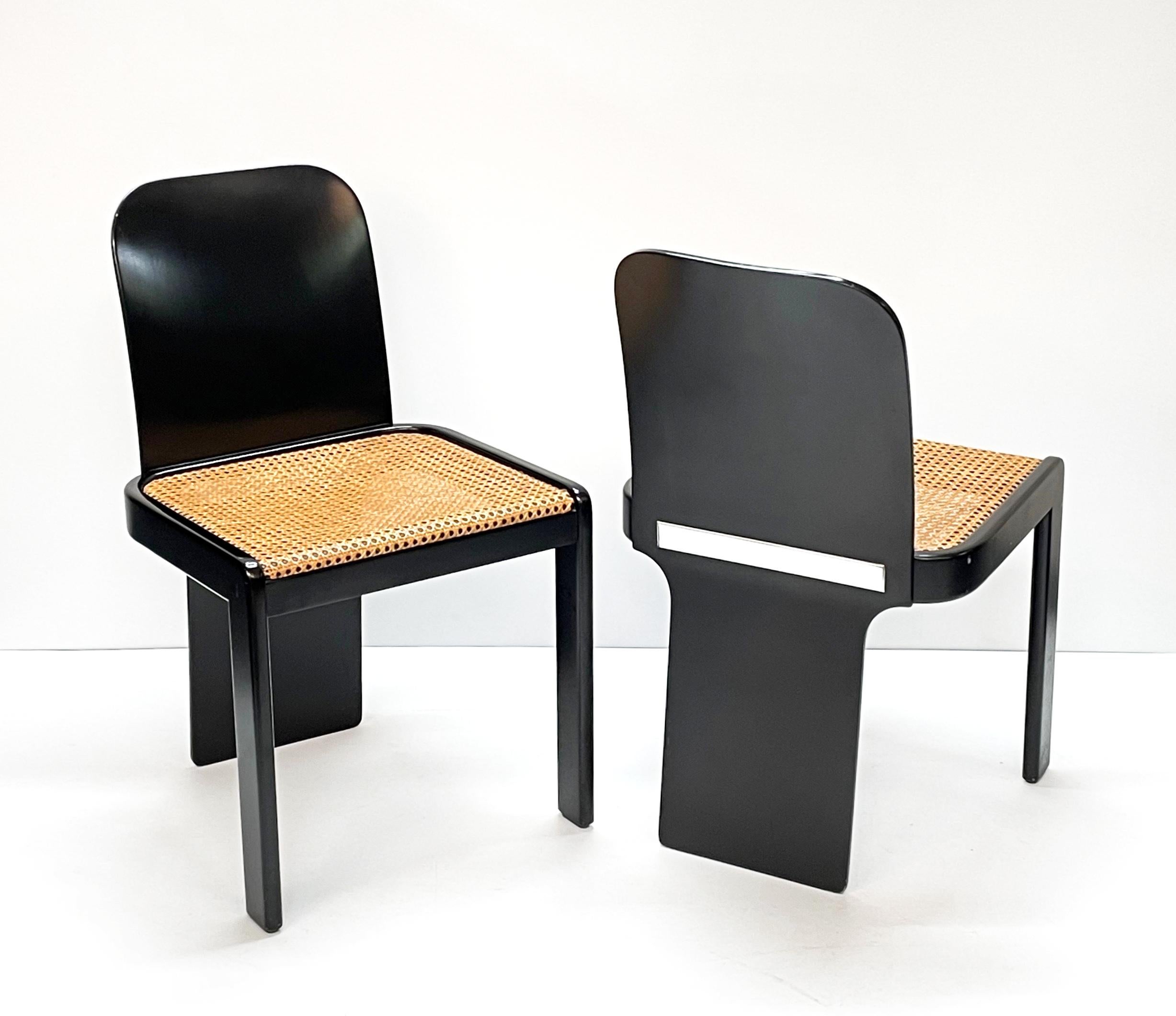 Pierluigi Molinari Midcentury Black Wood Italian Chairs for Pozzi, 1970s 1