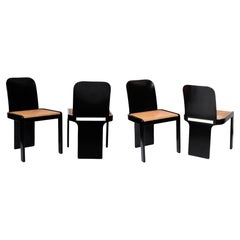 Pierluigi Molinari Midcentury Black Wood Italian Chairs for Pozzi, 1970s