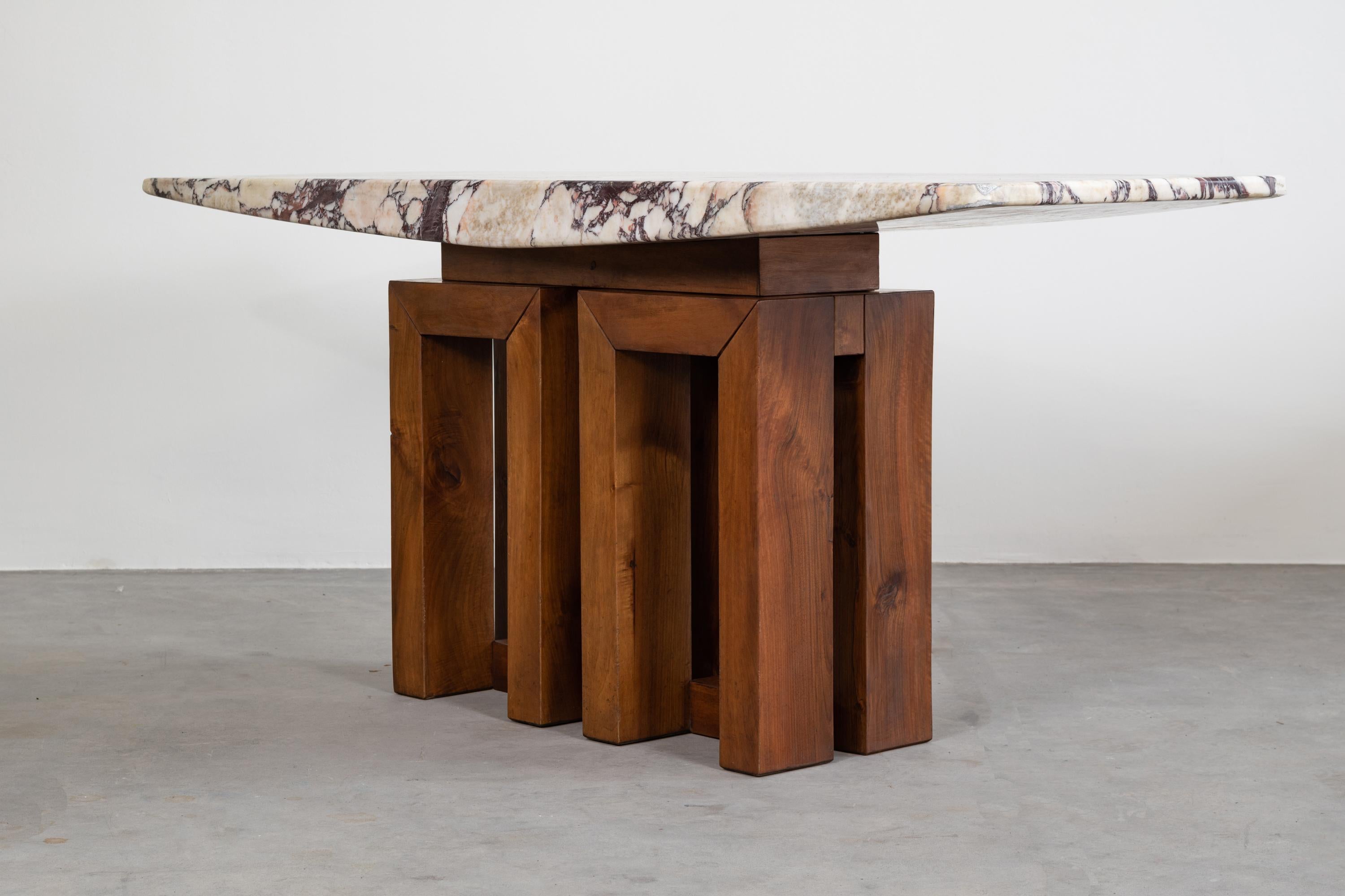 Pierluigi Spadolini Console Table in Walnut and Marble, 1960s In Good Condition In Montecatini Terme, IT