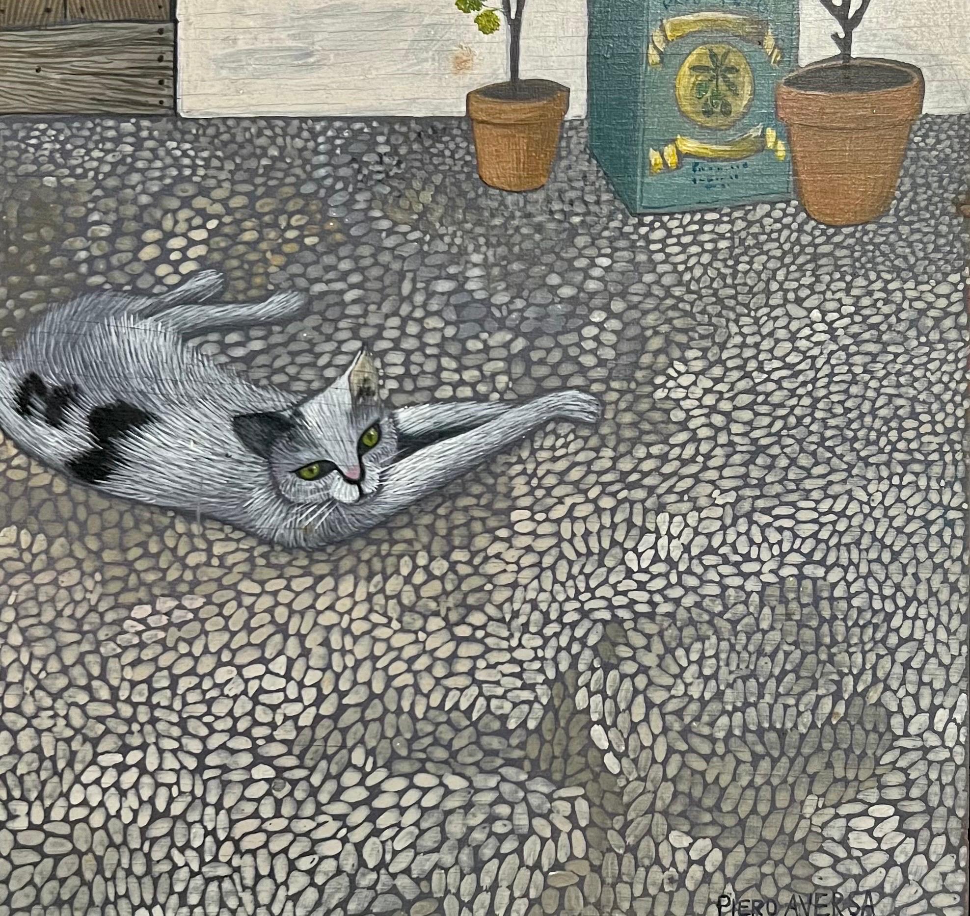 Peinture italienne américaine moderniste à motif Key West Kitty Cat de Piero Aversa en vente 1