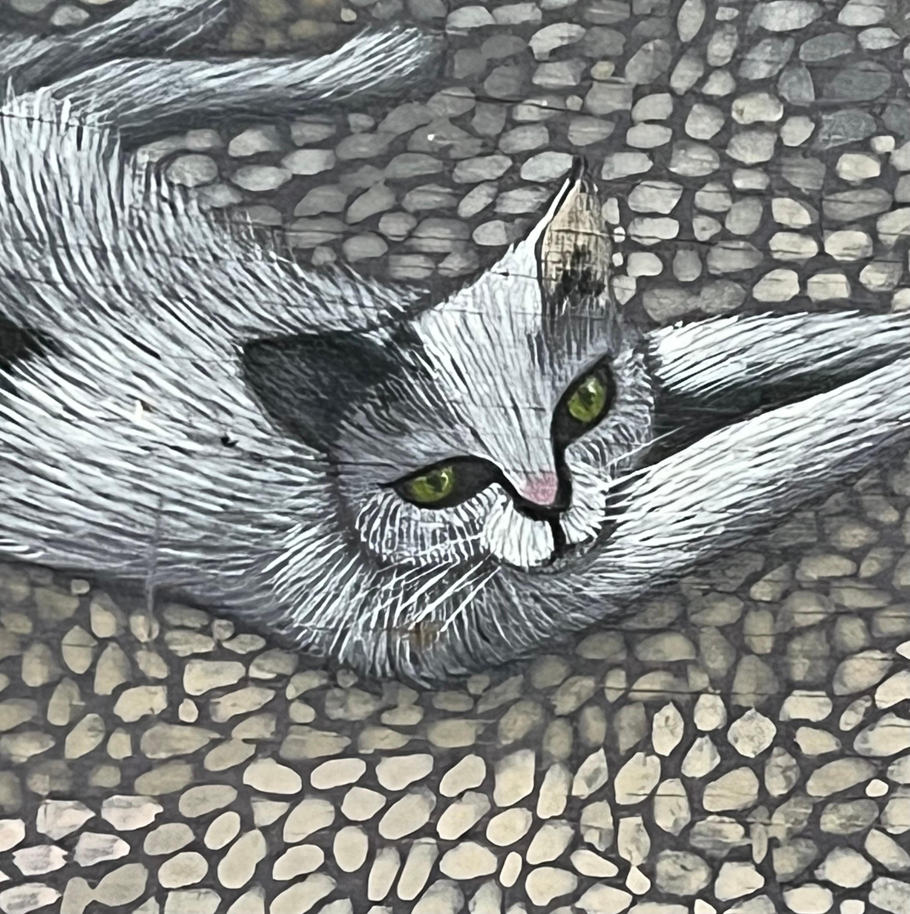 Italian American Modernist Pattern Painting Key West Kitty Cat Piero Aversa Art For Sale 1