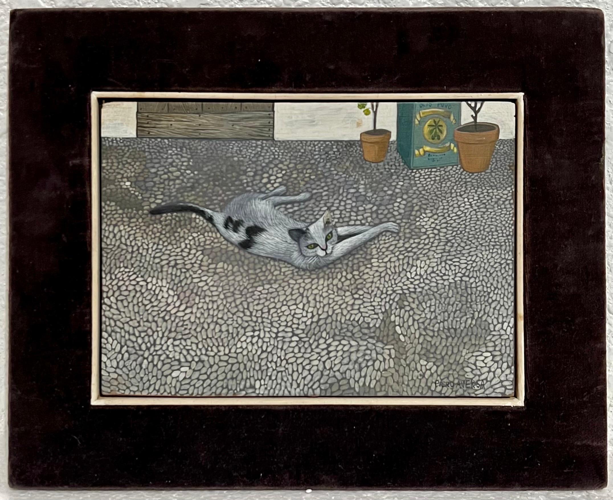 Italian American Modernist Pattern Painting Key West Kitty Cat Piero Aversa Art For Sale 5