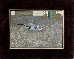 Italian American Modernist Pattern Painting Key West Kitty Cat Piero Aversa Art