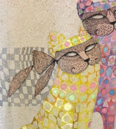 Piero Aversa "Masquerading Cats" Original Mixed-Media:: circa 1970