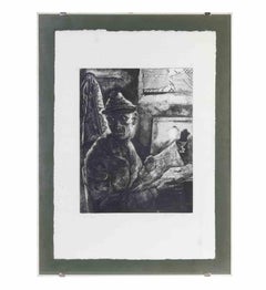 Man with Newspaper  Gravure de Piero Cesaroni - 1973
