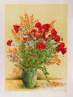 Vaso di fiori - Litografia di Piero Cicoli - Anni '80