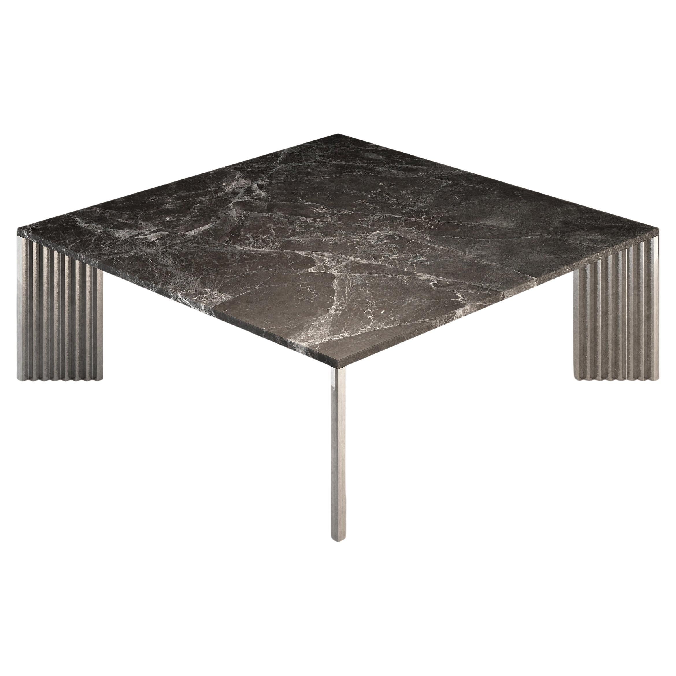 Piero Couchtisch mit Beinen aus Aluminiumguss und grauer Emperador-Marmorplatte