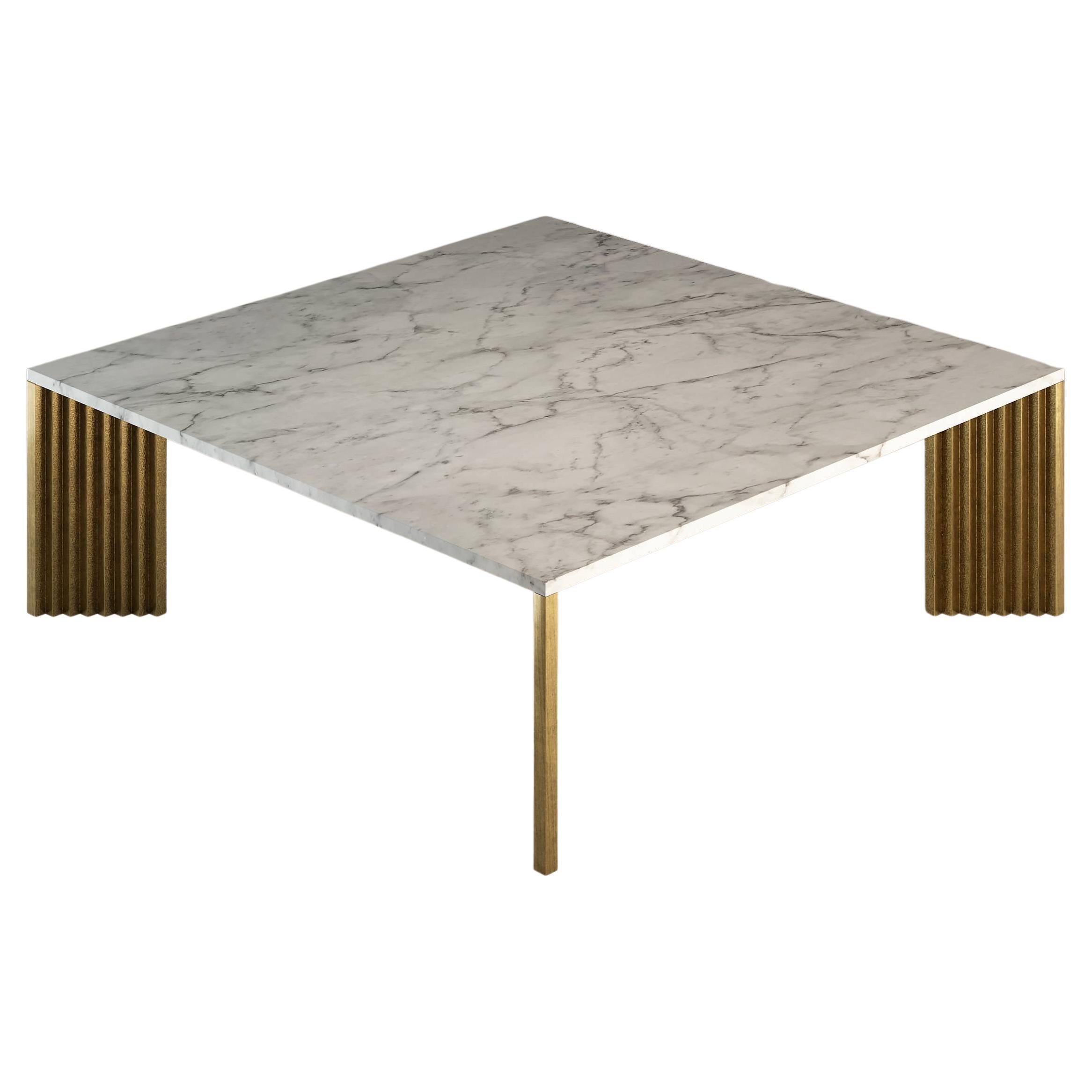 Piero Coffee Table with Cast Brass Legs and White Carrara Marble Top