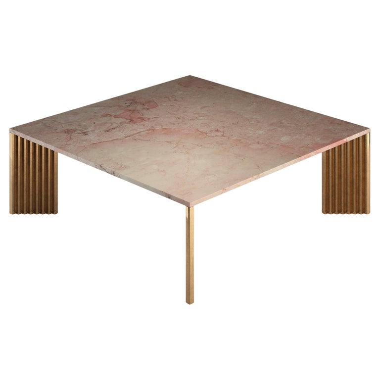 Piero Coffee Table with Cast Bronze Legs and Pink Rosa Tea Marble Top For Sale