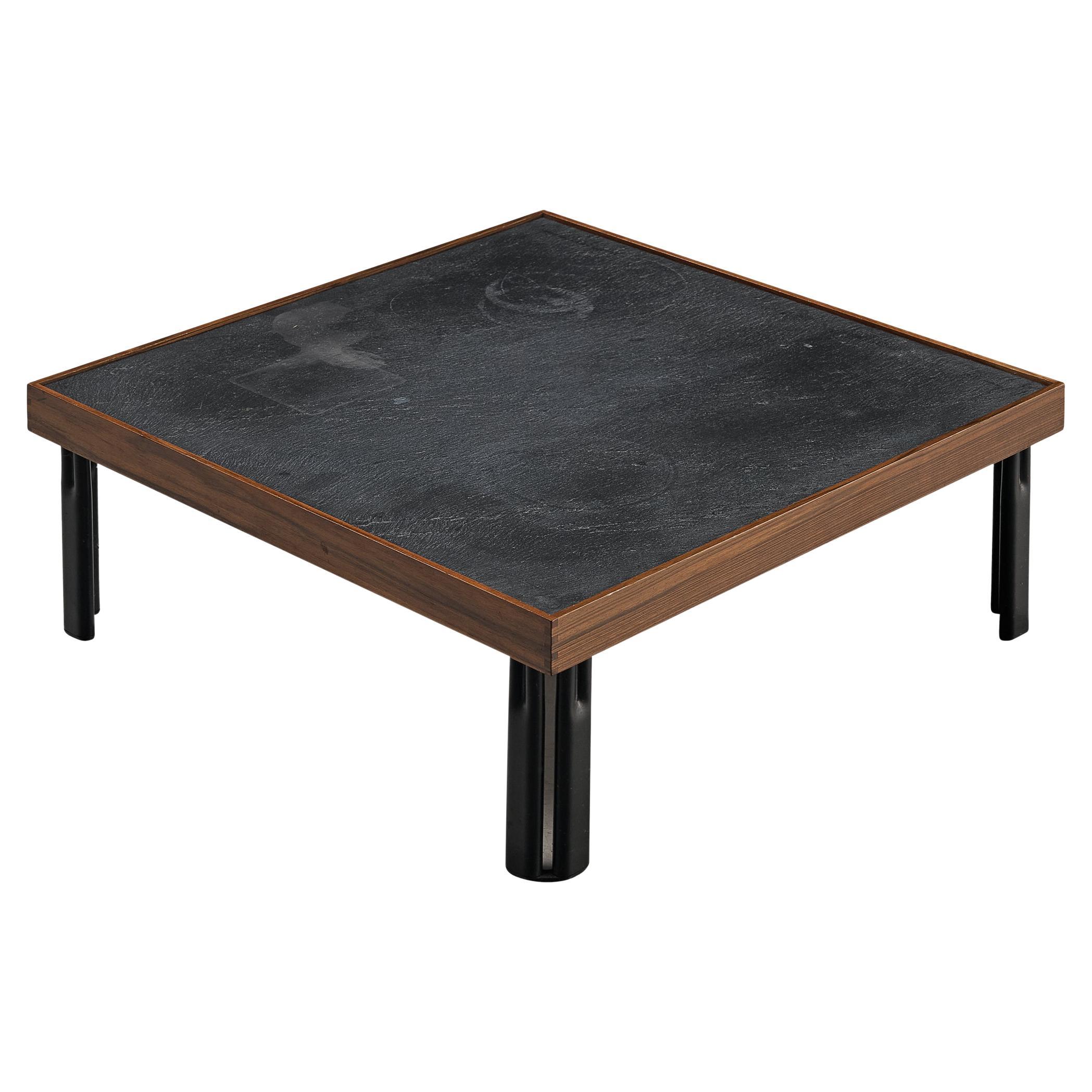 Table basse Naviglio de Piero De Martini pour Cassina en noyer et ardoise en vente