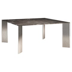 Piero Dining Table with Cast Aluminum Legs and Emperador Grey Marble Top 