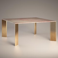 Piero Dining Table with Cast Bronze Legs and Pink Rosa Tea Marble Top