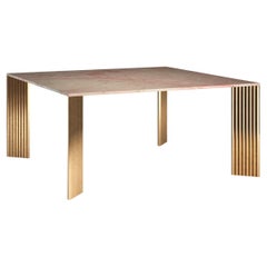 Piero Dining Table with Cast Bronze Legs and Pink Rosa Tea Marble Top