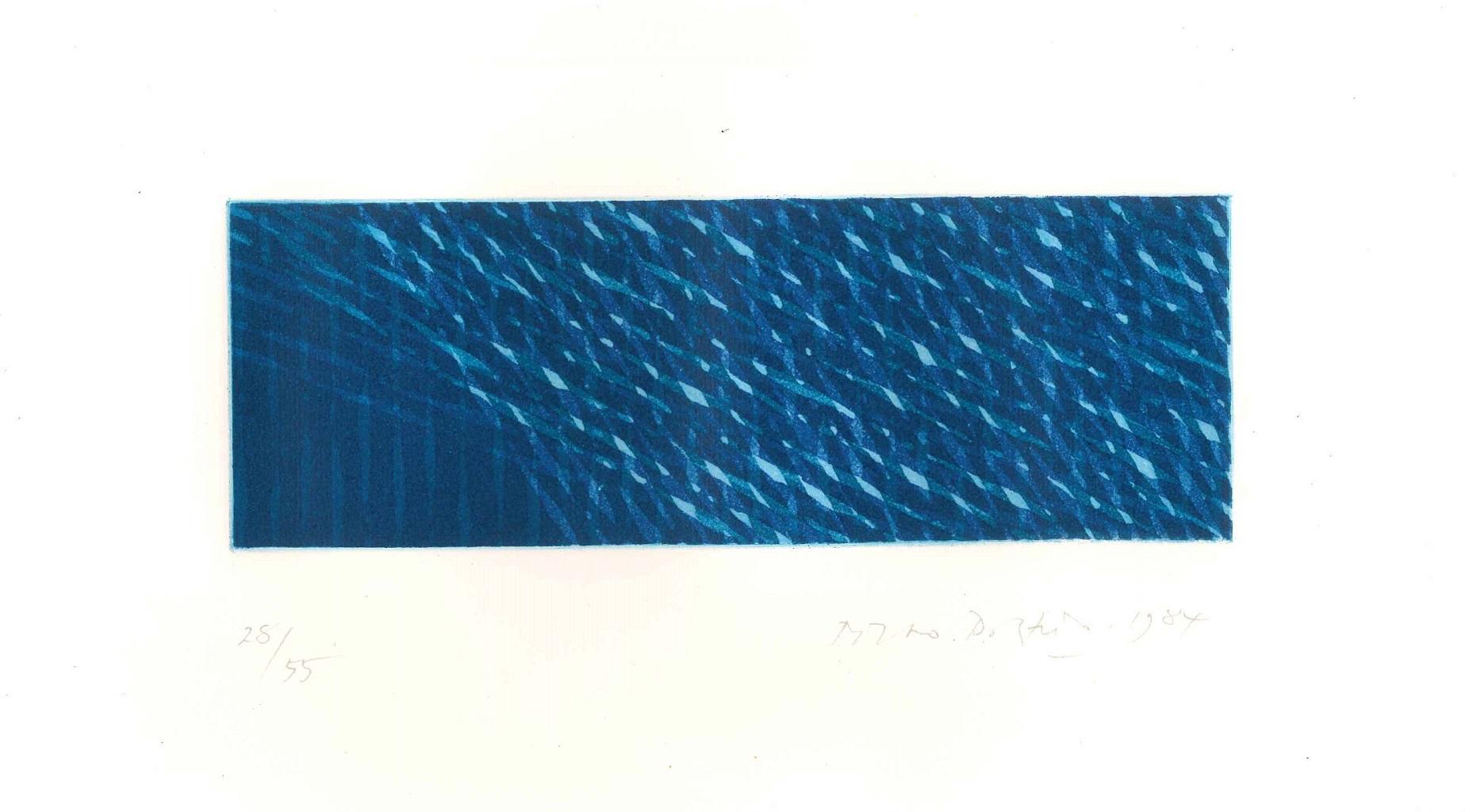 Blue Composition - Original Aquatint by Piero Dorazio - 1984 For Sale 1