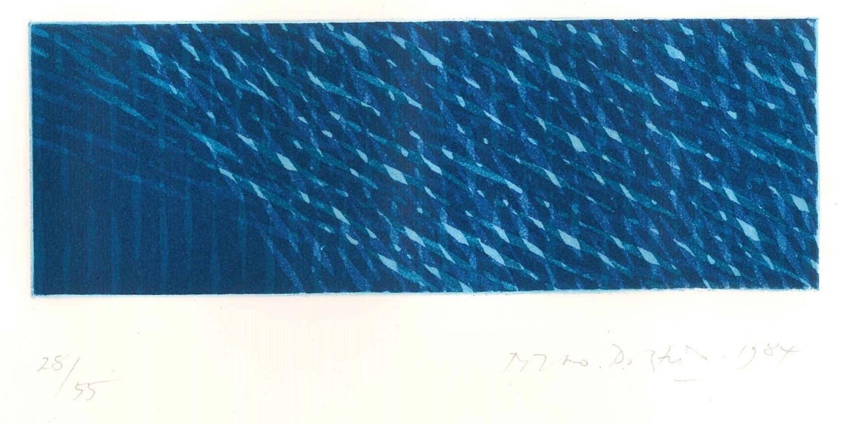 Blue Composition - Original Aquatint by Piero Dorazio - 1984