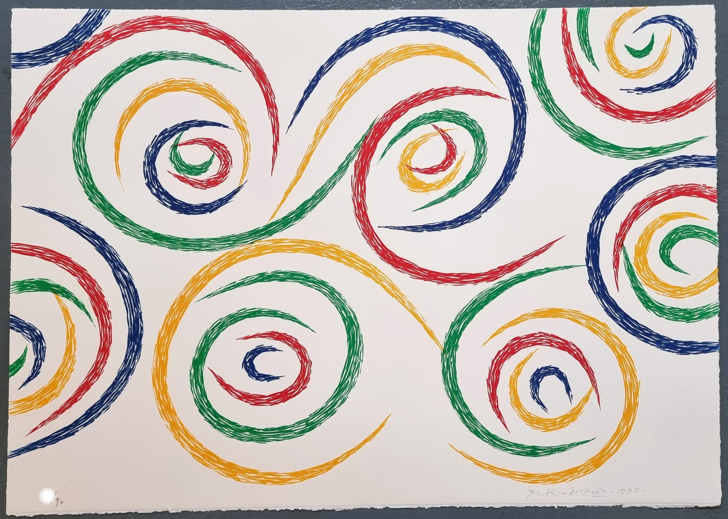 Piero Dorazio Abstract Print - Cercles du Matin (Morning Circles) - Color Field Painting, Lyrical Abstraction 