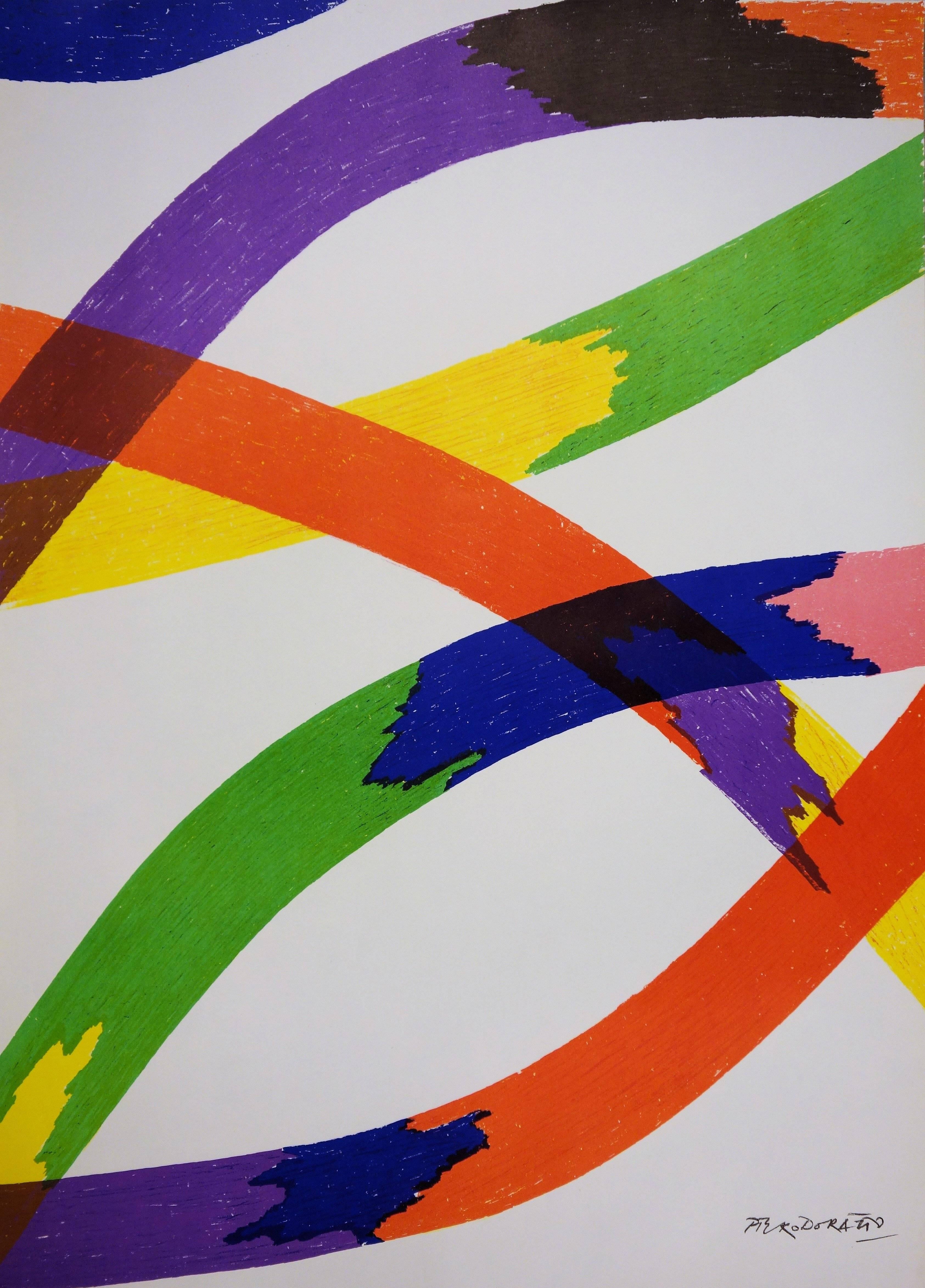 Colored Ribbons - Lithograph (Olympic Games Munich 1972) - Modern Print by Piero Dorazio