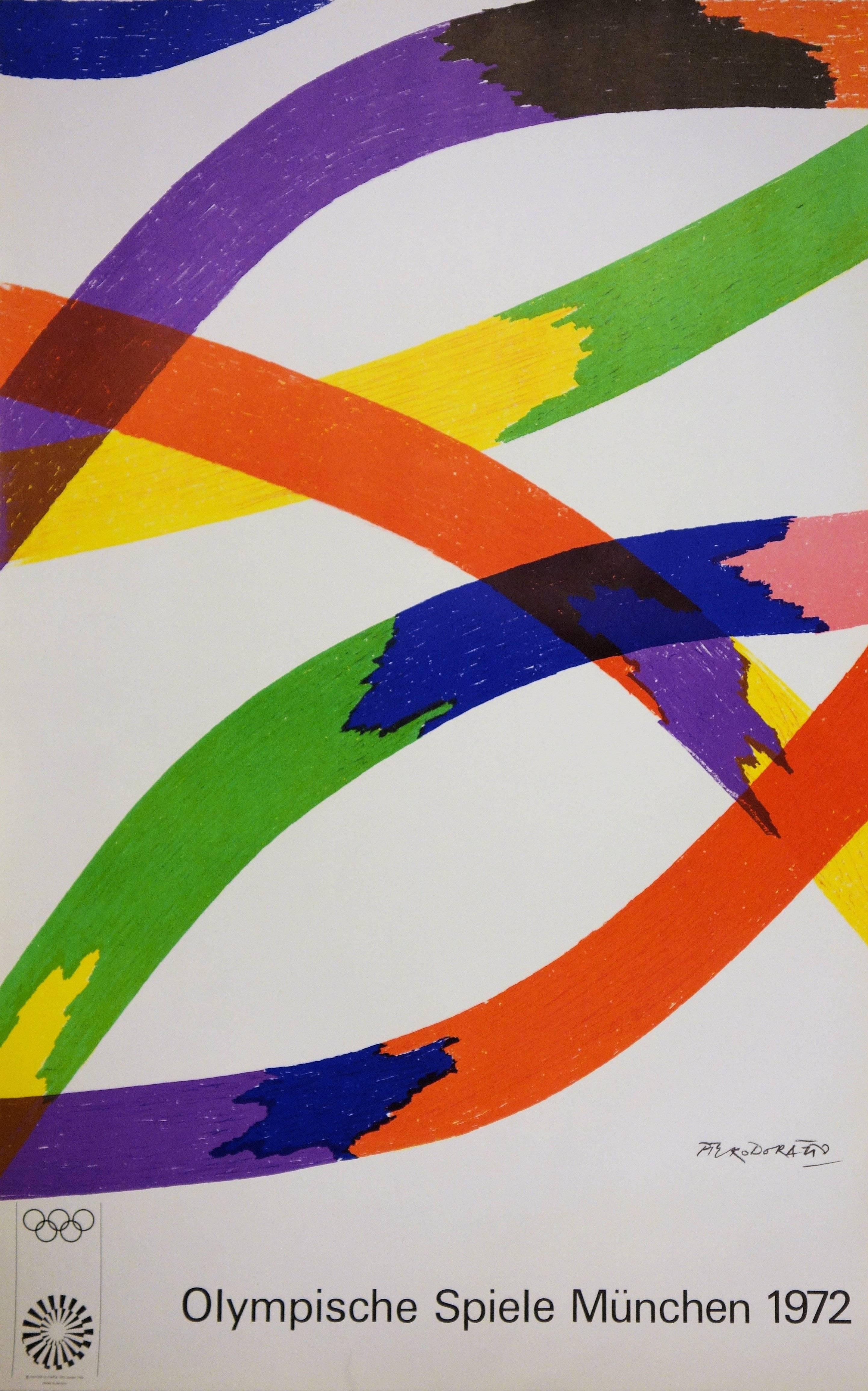 Piero Dorazio Abstract Print - Colored Ribbons - Lithograph (Olympic Games Munich 1972)