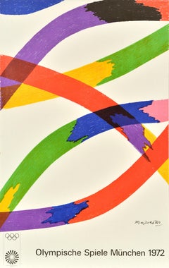 Affiche sportive originale des Jeux olympiques de Munich de 1972, lignes colorées Piero Dorazio