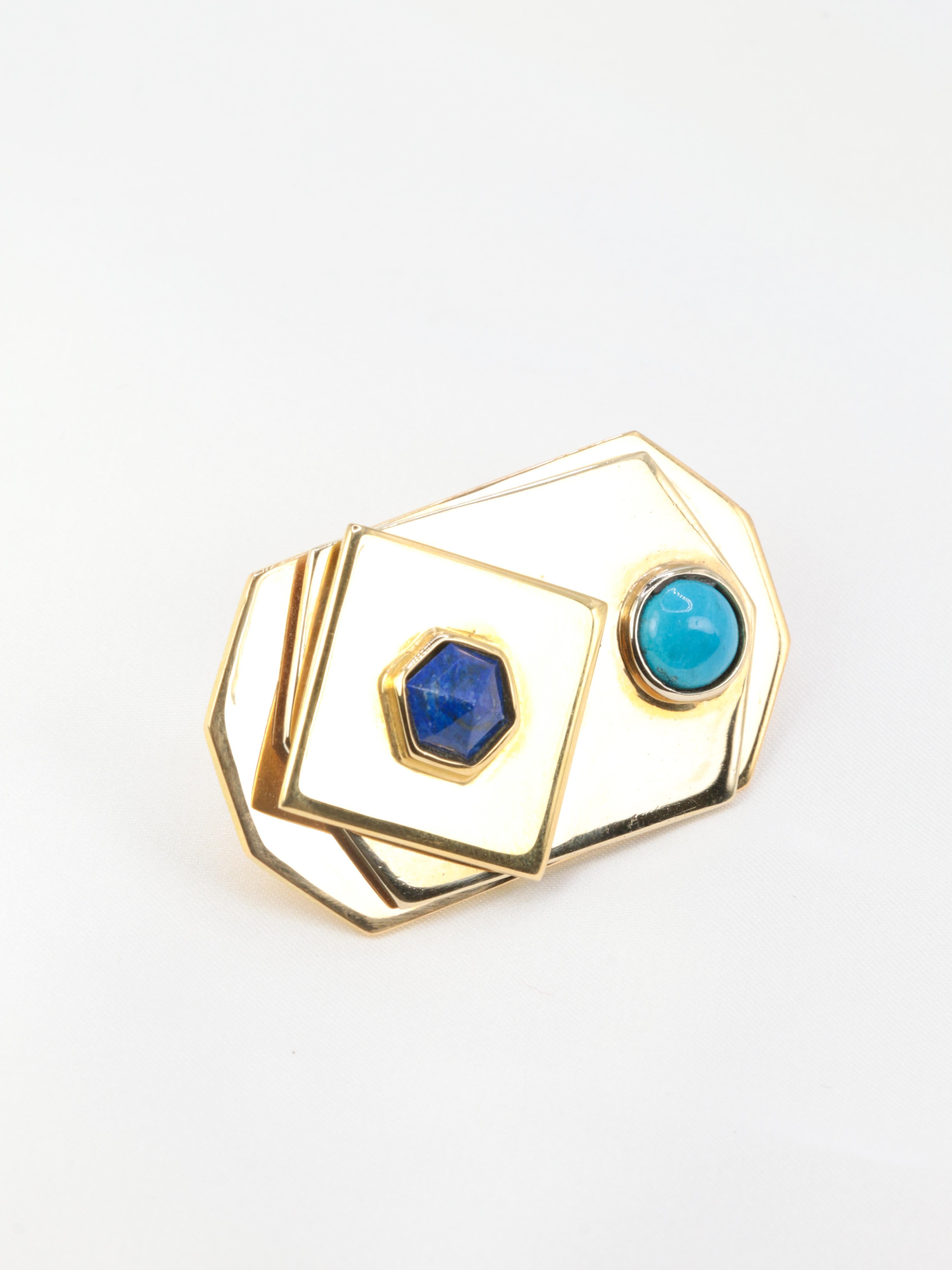 Piero Dorazio Vintage Brooch in Gold, Turquoise and Lapis Lazuli - Artcurial Edi For Sale 3