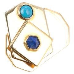 Piero Dorazio Vintage Brooch in Gold, Turquoise and Lapis Lazuli - Artcurial Edi