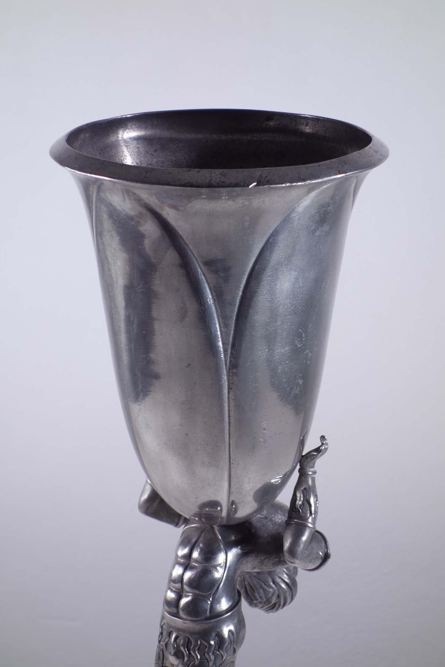 Piero Figura Atena / Milan Italian Acrobat Pewter Metal Vase Centrepiece For Sale 1