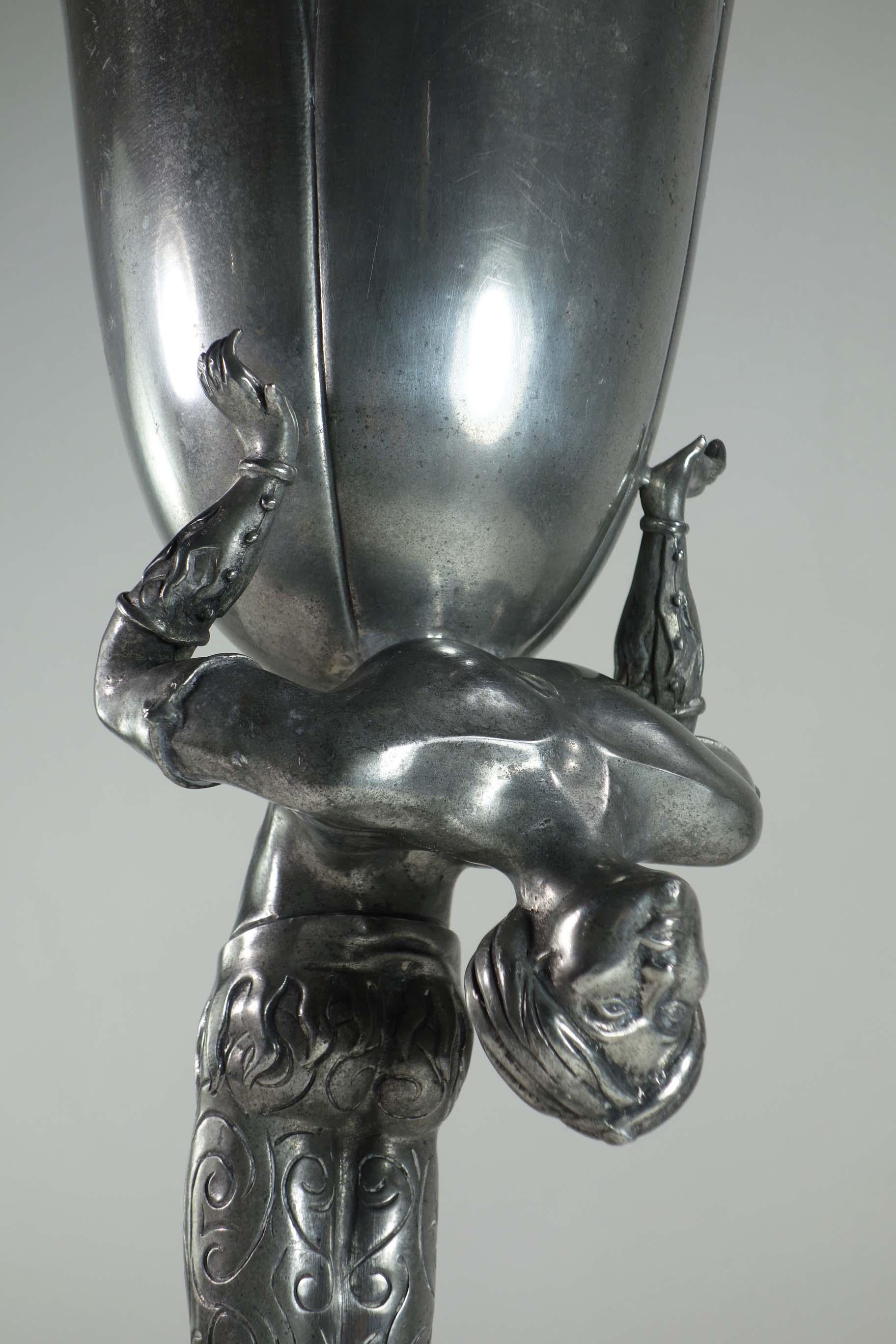 Piero Figura Atena / Milan Italian Acrobat Pewter Metal Vase Centrepiece For Sale 2