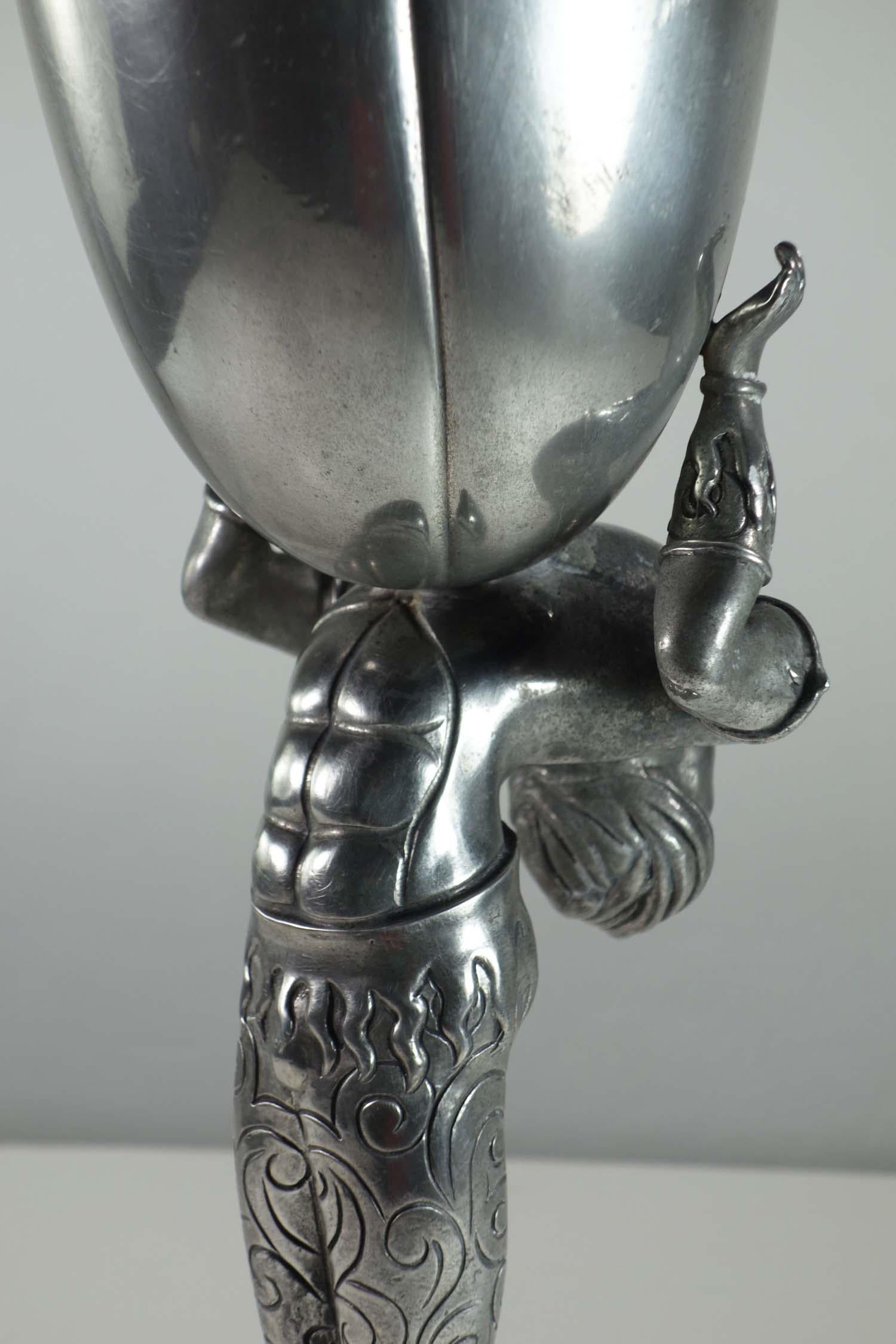 Piero Figura Atena / Milan Italian Acrobat Pewter Metal Vase Centrepiece For Sale 3