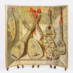 Piero FORNASETTI (1913–1988) Four-Panel Screen “Strumenti Musicali & Uccelli”