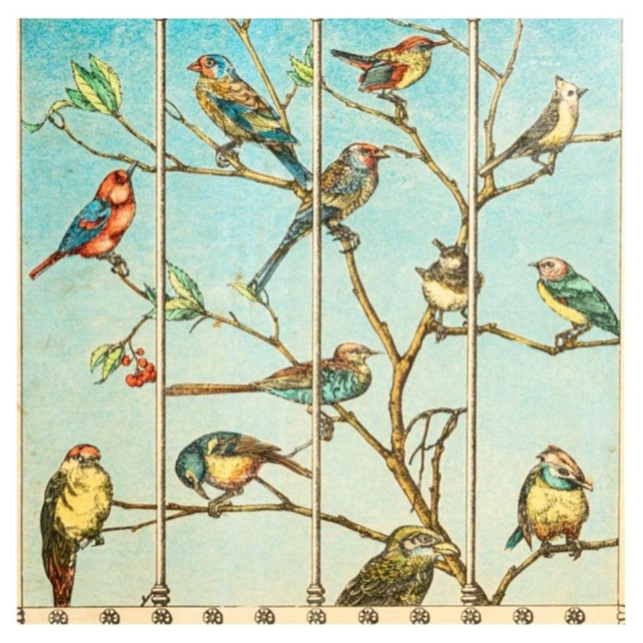 Piero FORNASETTI (1913–1988) Four-Panel Screen “Strumenti Musicali & Uccelli”