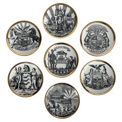 Piero Fornasetti 1950s Emblems of the States Set di 7 sottobicchieri, Italia