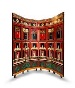 Piero Fornasetti 1950's 'Pompeiana' Four-Panel Screen Italian Red Black Colour