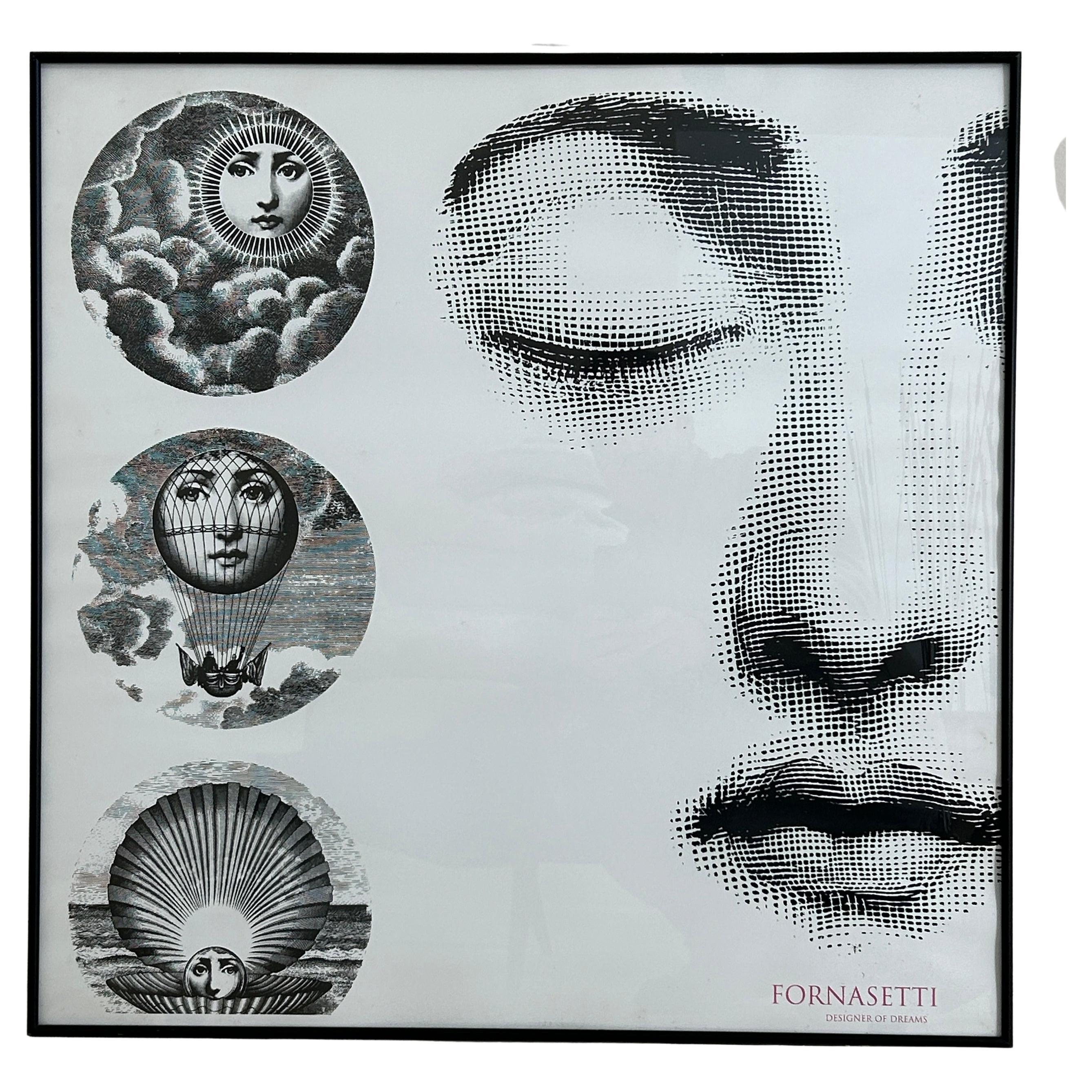 Piero Fornasetti 1992 Exhibition Poster, Limited Variant Run and Framed For Sale
