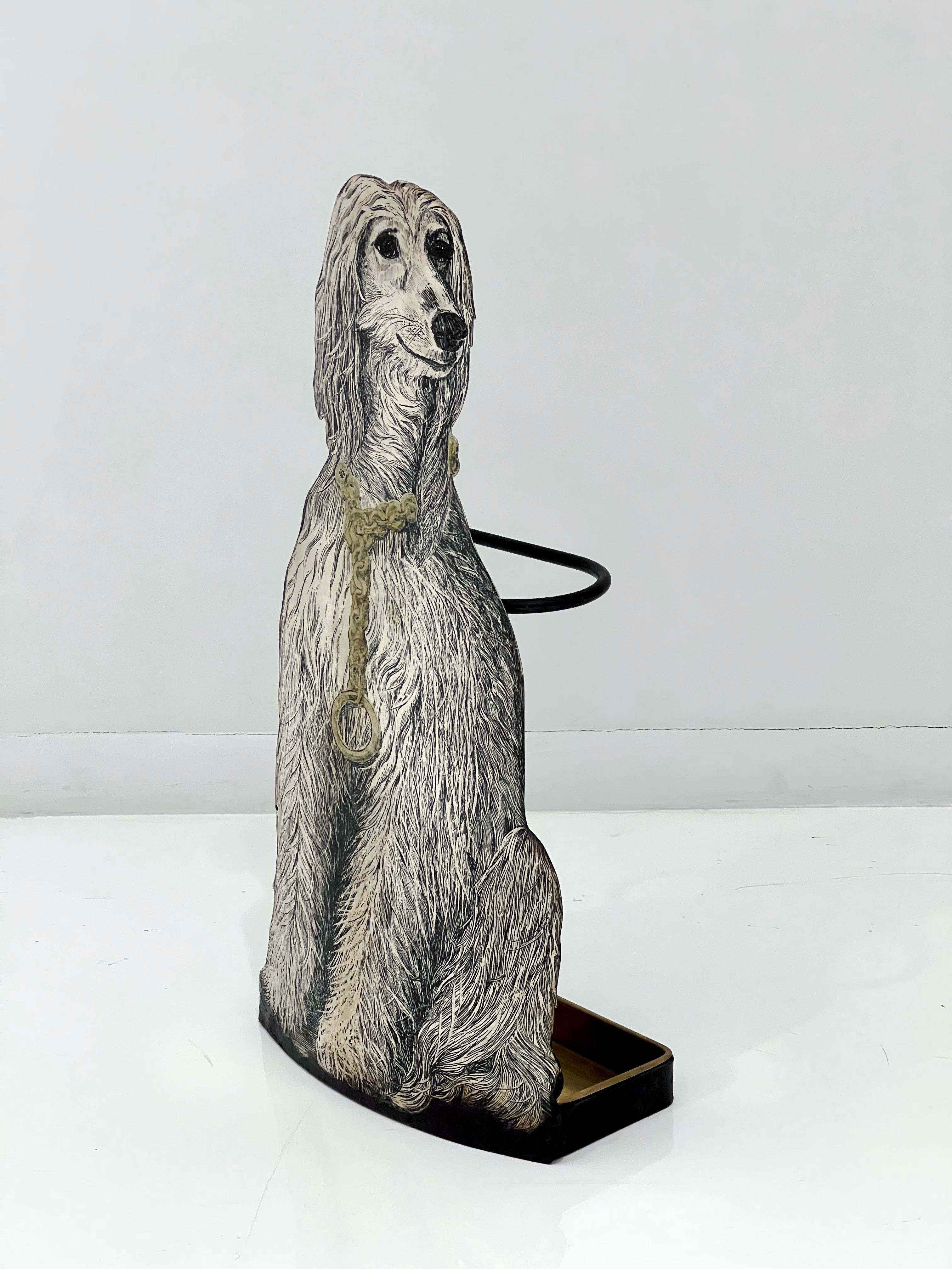 Mid-Century Modern Piero Fornasetti 'Afghan Hound' Umbrella Stand For Sale