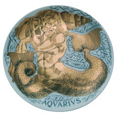 Piero Fornasetti Aquarius Zodiac Porcelain Plate, Aquarius, Dated 1966